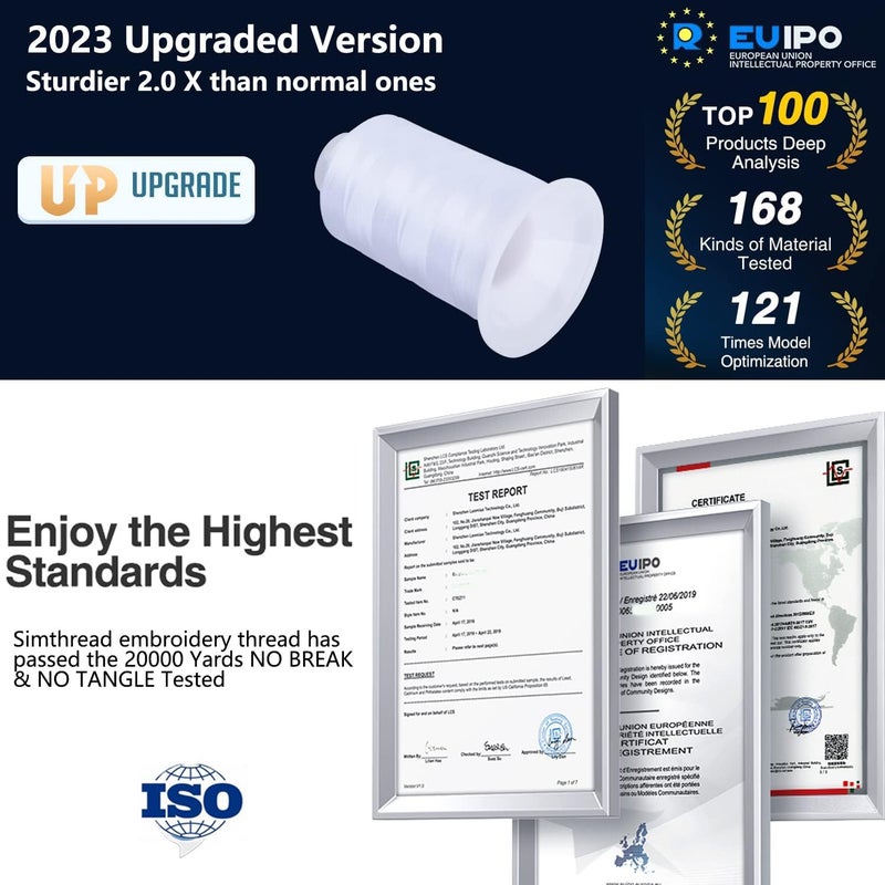 simthread Embroidery Thread 5500 Yards White 001, 2 Huge Spools 40wt Polyester for Brother, Babylock, Janome, Singer, Pfaff, Husqvarna, Bernina Machine - Image 3